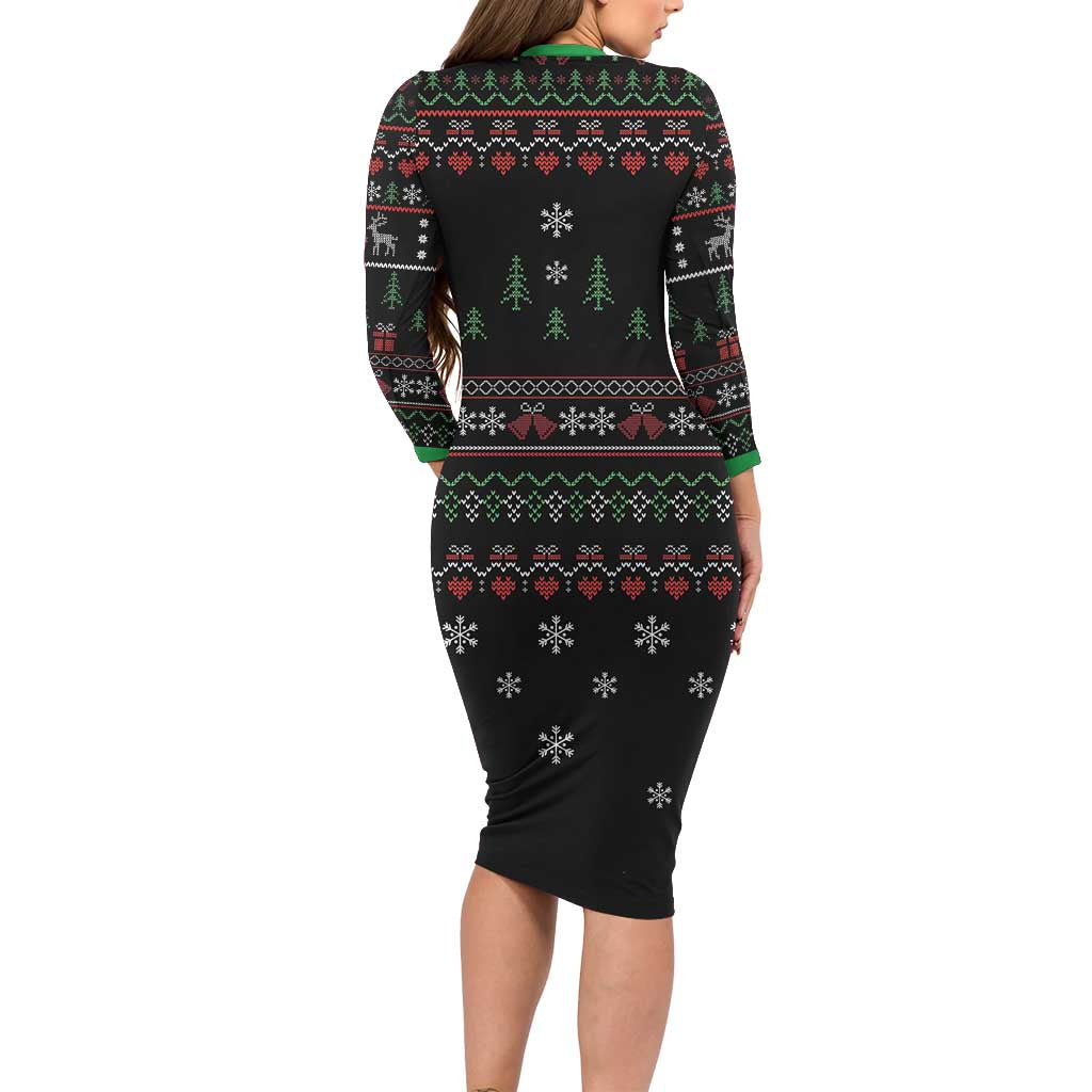 Santa Claus With African Traditional Costume Long Sleeve Bodycon Dress Christmas - Wonder Print Shop