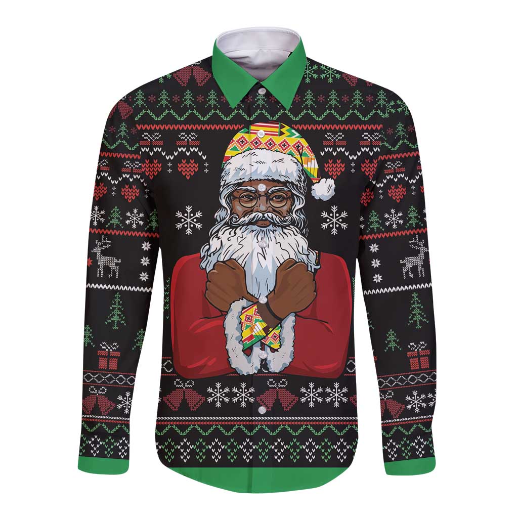 Santa Claus With African Traditional Costume Long Sleeve Button Shirt Christmas - Wonder Print Shop