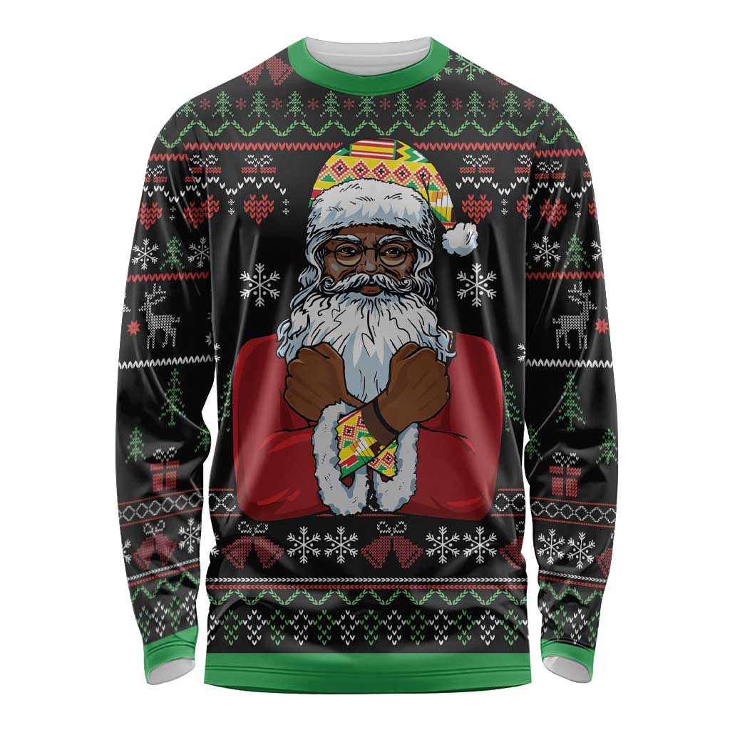 Santa Claus With African Traditional Costume Long Sleeve Shirt Christmas - Wonder Print Shop