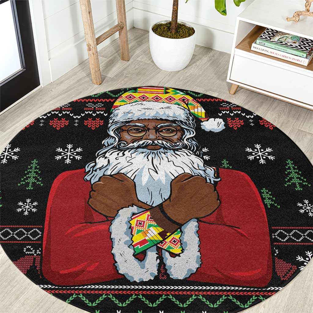 Santa Claus With African Traditional Costume Round Carpet Christmas