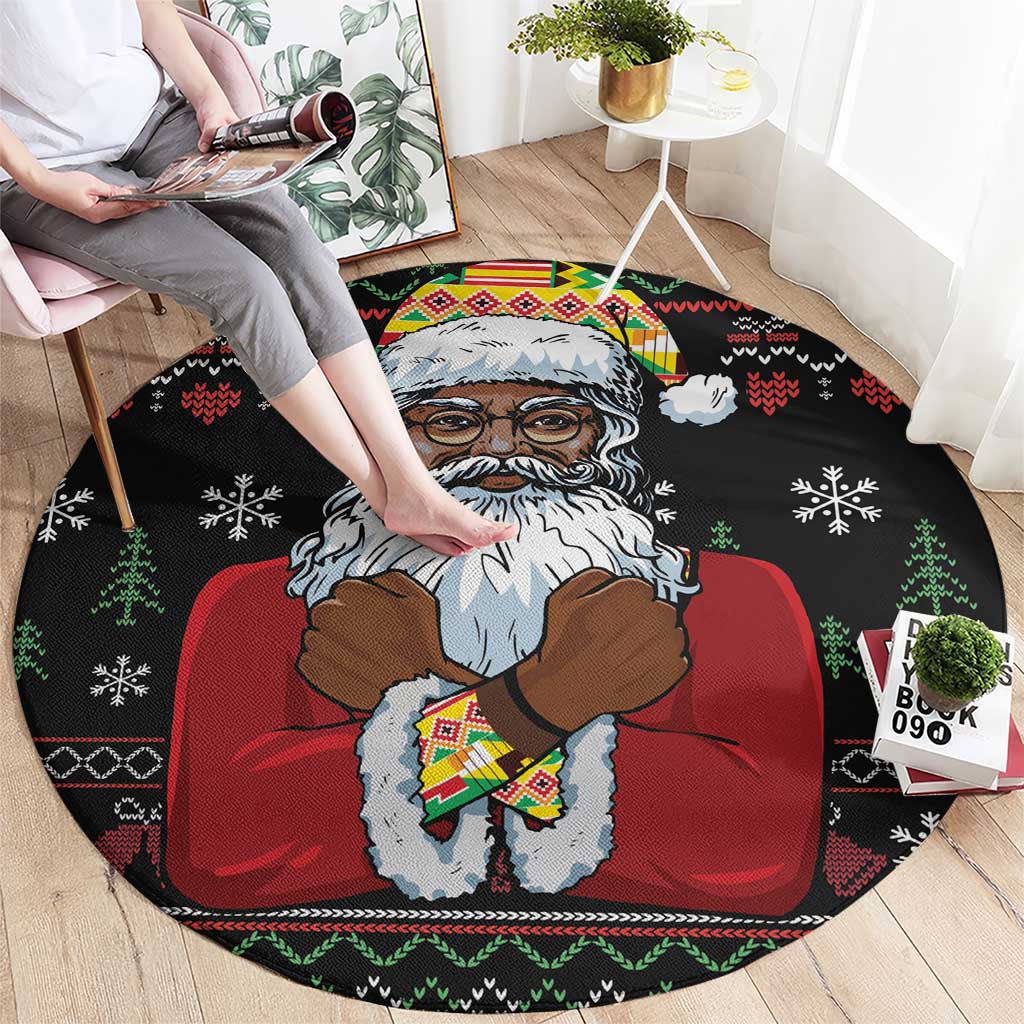 Santa Claus With African Traditional Costume Round Carpet Christmas