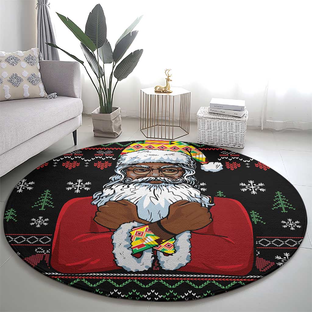 Santa Claus With African Traditional Costume Round Carpet Christmas