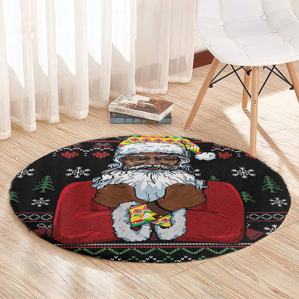 Santa Claus With African Traditional Costume Round Carpet Christmas