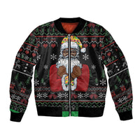 Santa Claus With African Traditional Costume Sleeve Zip Bomber Jacket Christmas - Wonder Print Shop