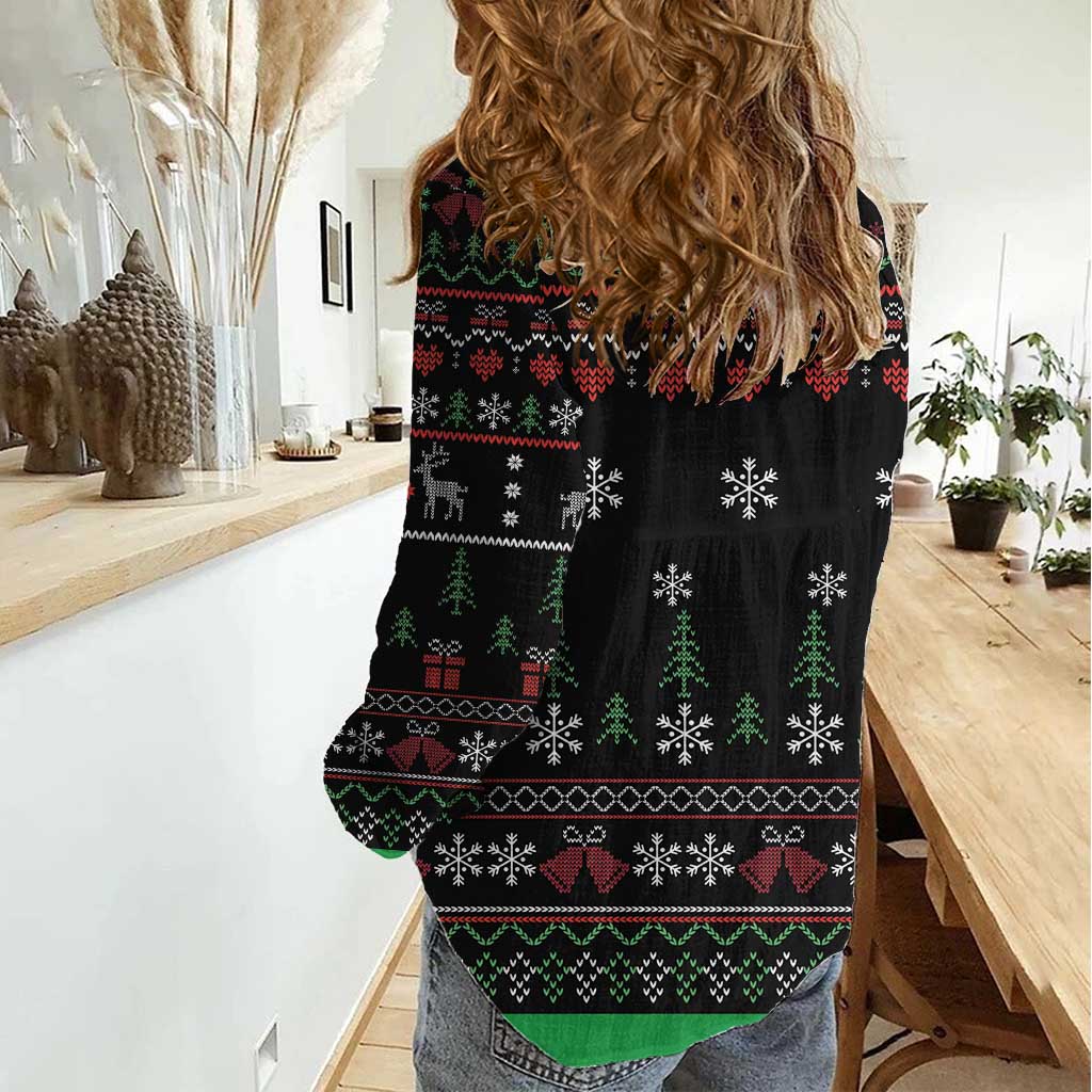 Santa Claus With African Traditional Costume Women Casual Shirt Christmas - Wonder Print Shop