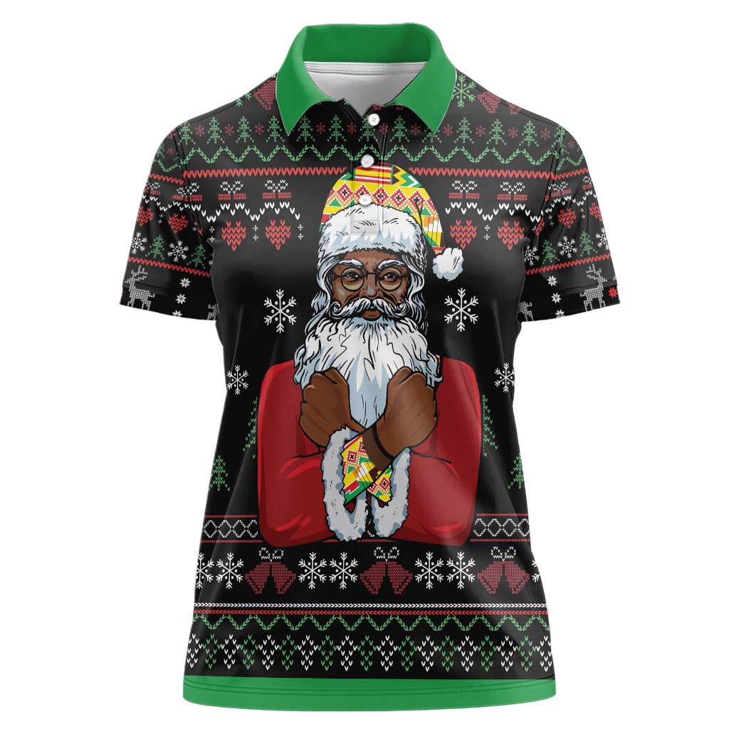 Santa Claus With African Traditional Costume Women Polo Shirt Christmas - Wonder Print Shop