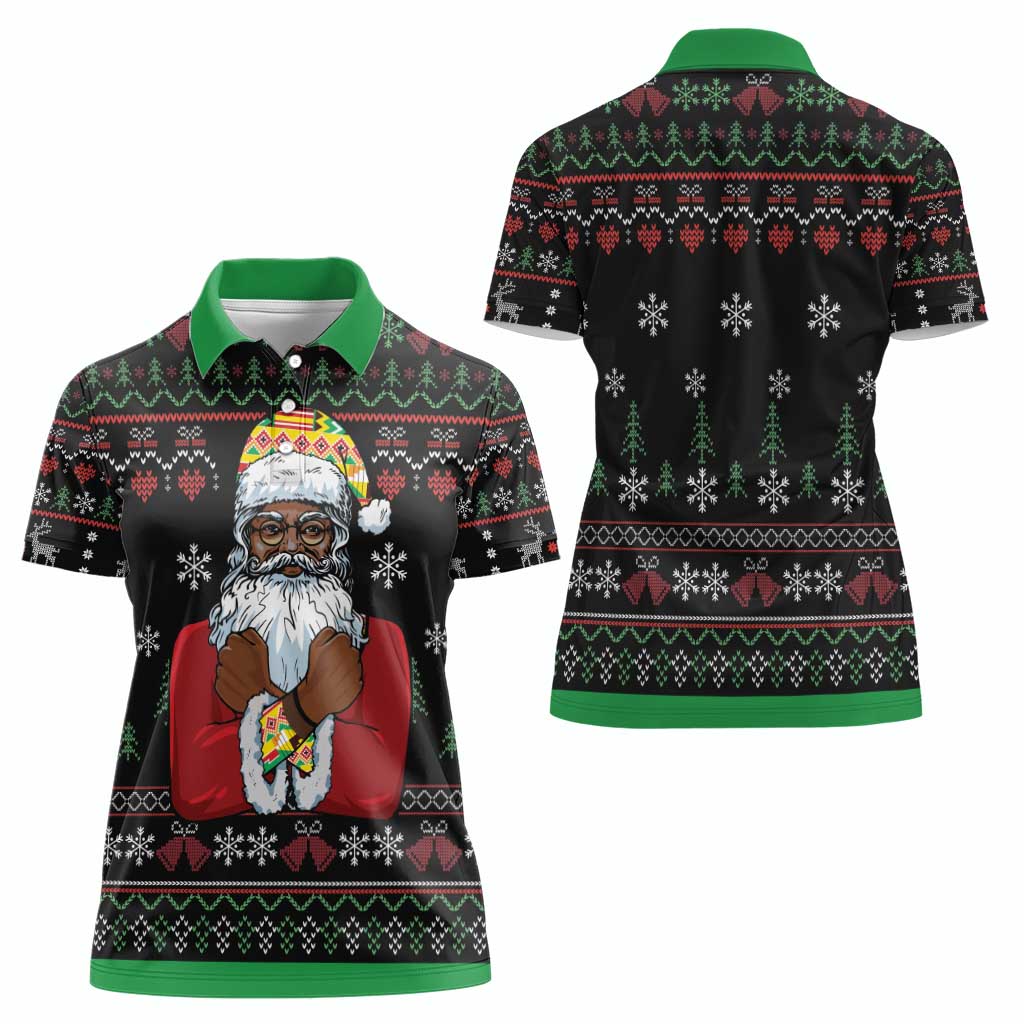 Santa Claus With African Traditional Costume Women Polo Shirt Christmas - Wonder Print Shop