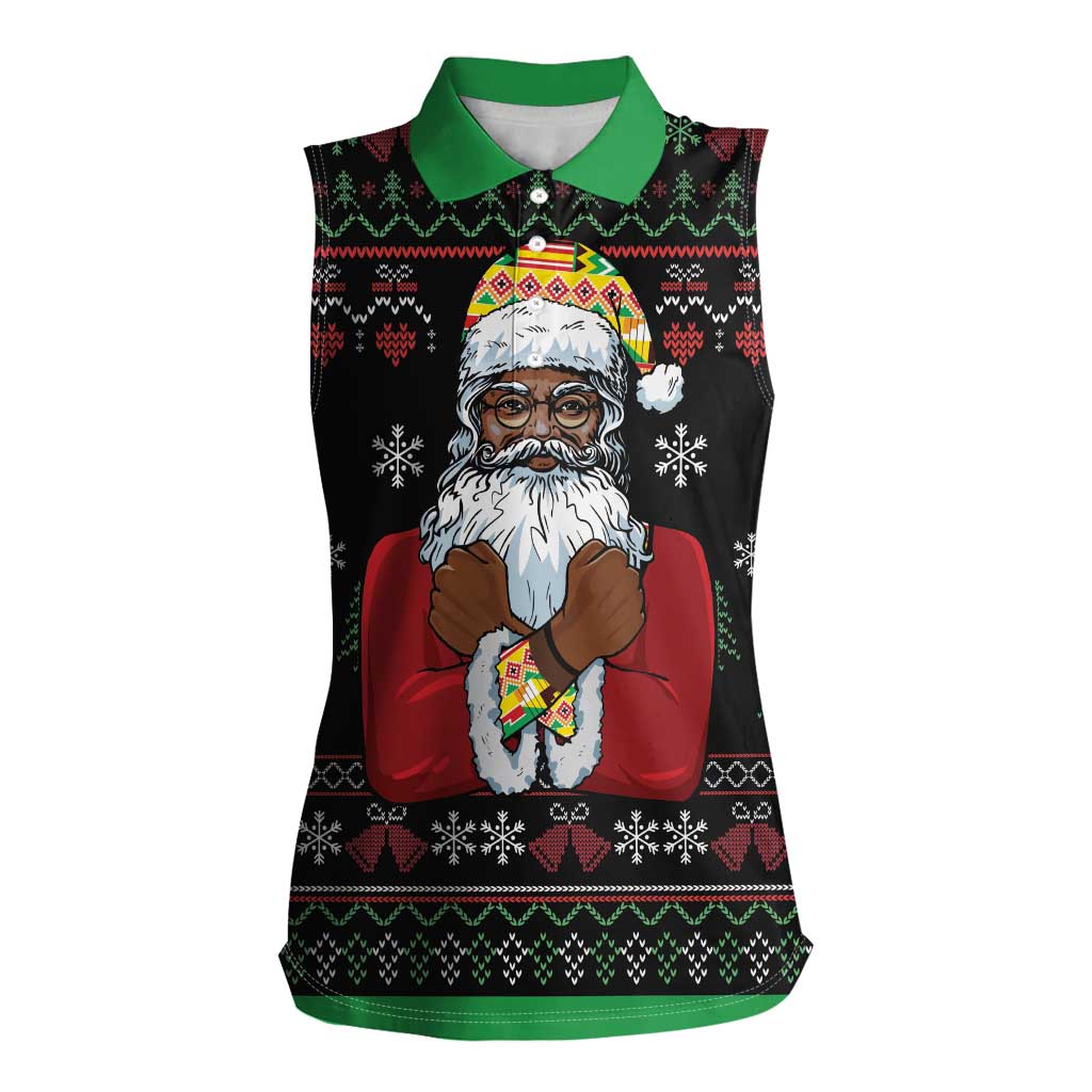 Santa Claus With African Traditional Costume Women Sleeveless Polo Shirt Christmas - Wonder Print Shop