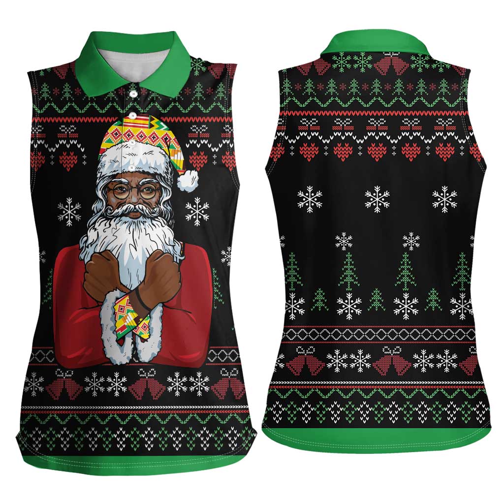 Santa Claus With African Traditional Costume Women Sleeveless Polo Shirt Christmas - Wonder Print Shop