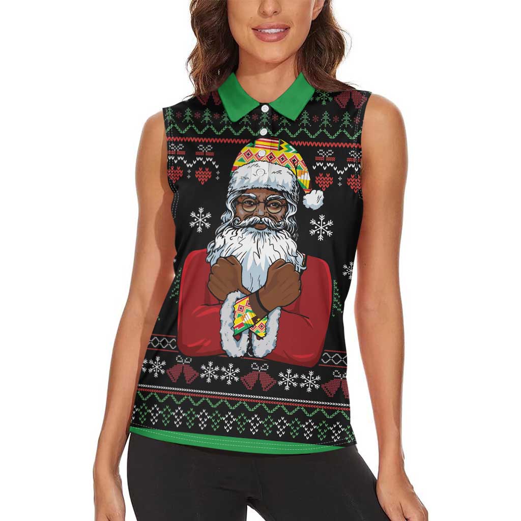 Santa Claus With African Traditional Costume Women Sleeveless Polo Shirt Christmas - Wonder Print Shop