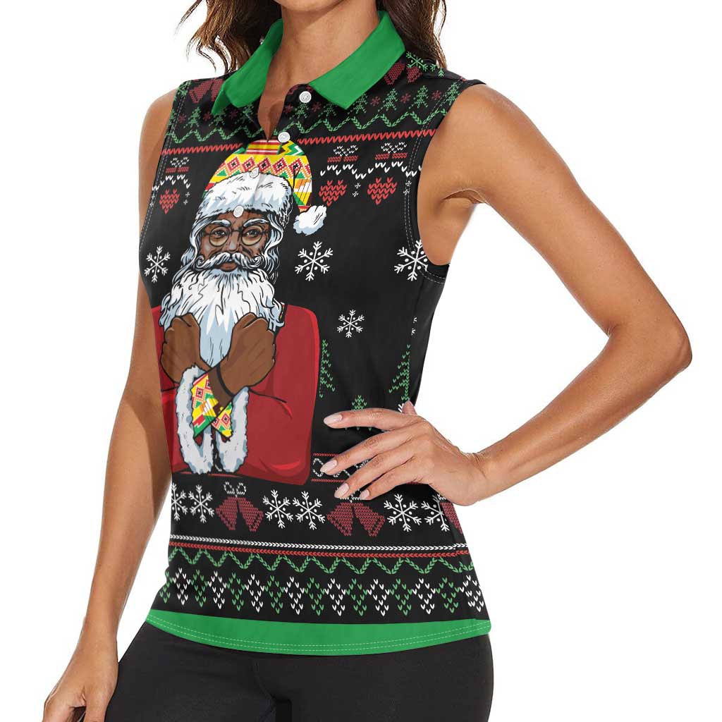 Santa Claus With African Traditional Costume Women Sleeveless Polo Shirt Christmas - Wonder Print Shop