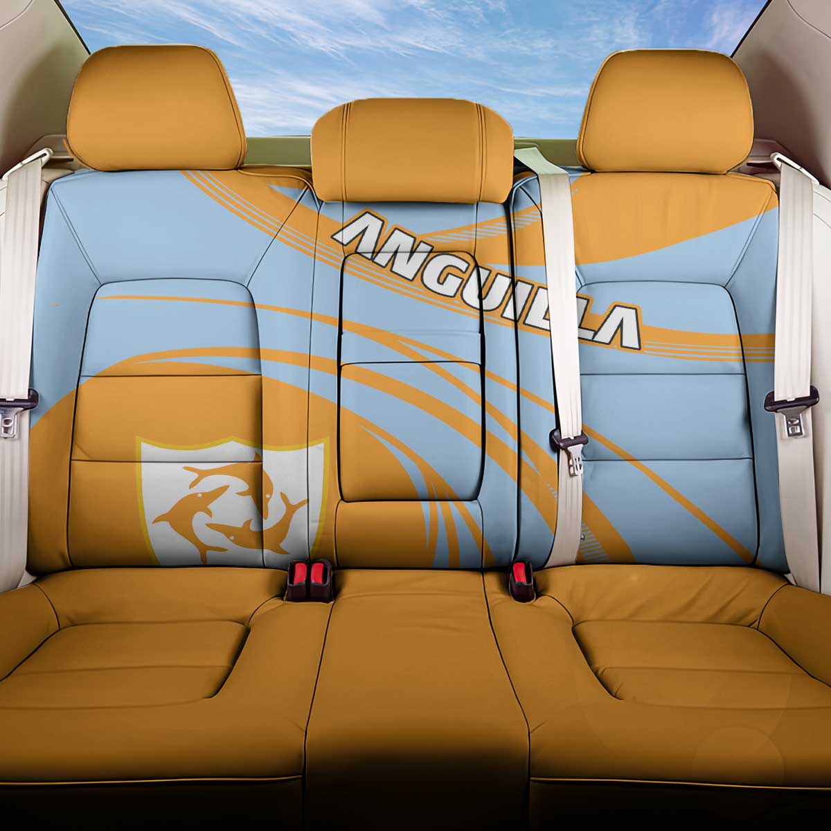 Anguilla Back Car Seat Cover Coat Of Arms Cricket Style - Wonder Print Shop