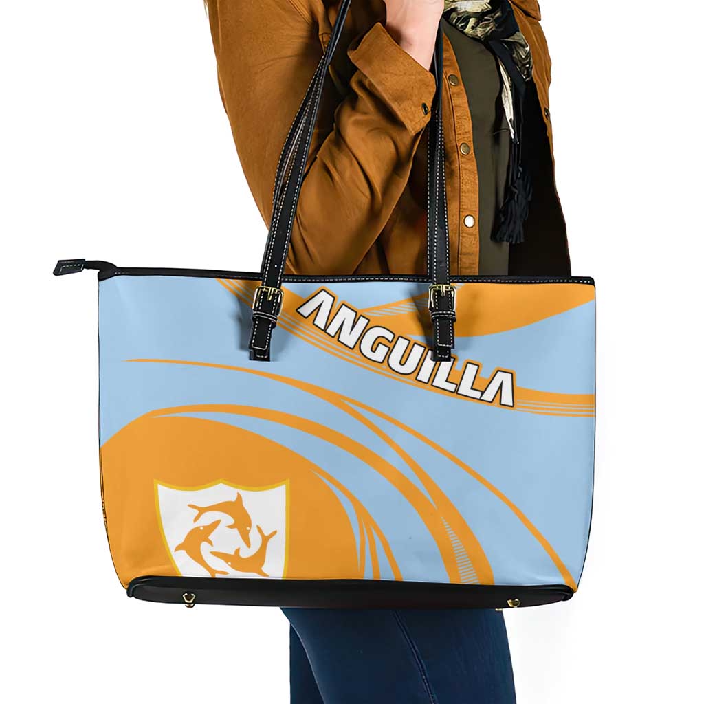 Anguilla Leather Tote Bag Coat Of Arms Cricket Style - Wonder Print Shop