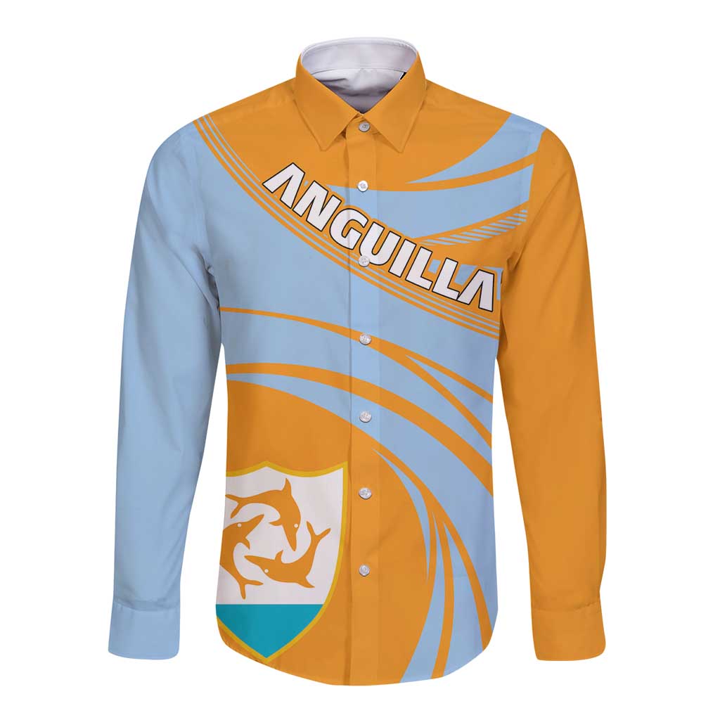 Anguilla Long Sleeve Button Shirt Coat Of Arms Cricket Style - Wonder Print Shop