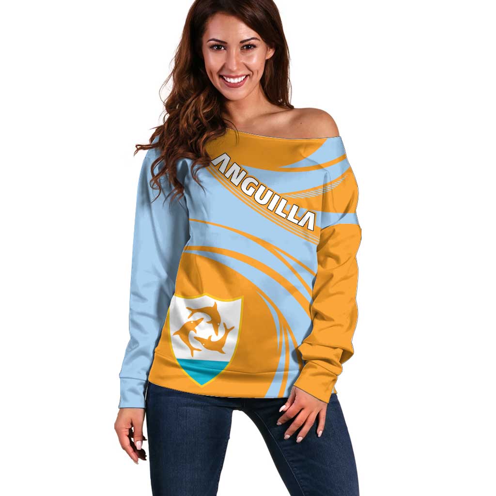 Anguilla Off Shoulder Sweater Coat Of Arms Cricket Style - Wonder Print Shop