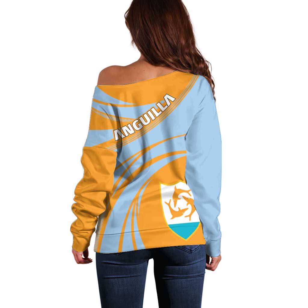Anguilla Off Shoulder Sweater Coat Of Arms Cricket Style - Wonder Print Shop