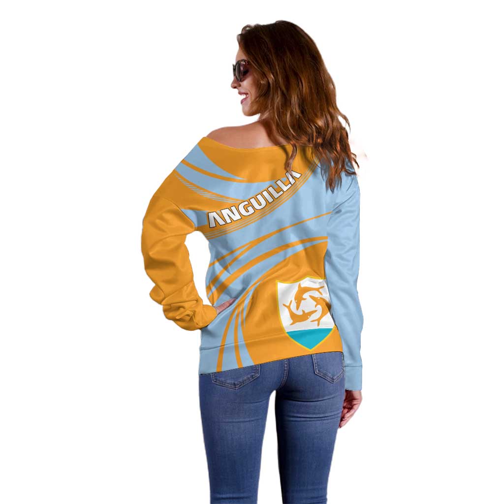 Anguilla Off Shoulder Sweater Coat Of Arms Cricket Style - Wonder Print Shop