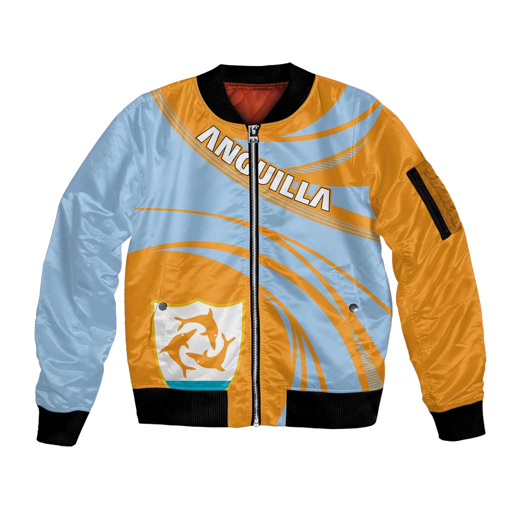 Anguilla Sleeve Zip Bomber Jacket Coat Of Arms Cricket Style - Wonder Print Shop