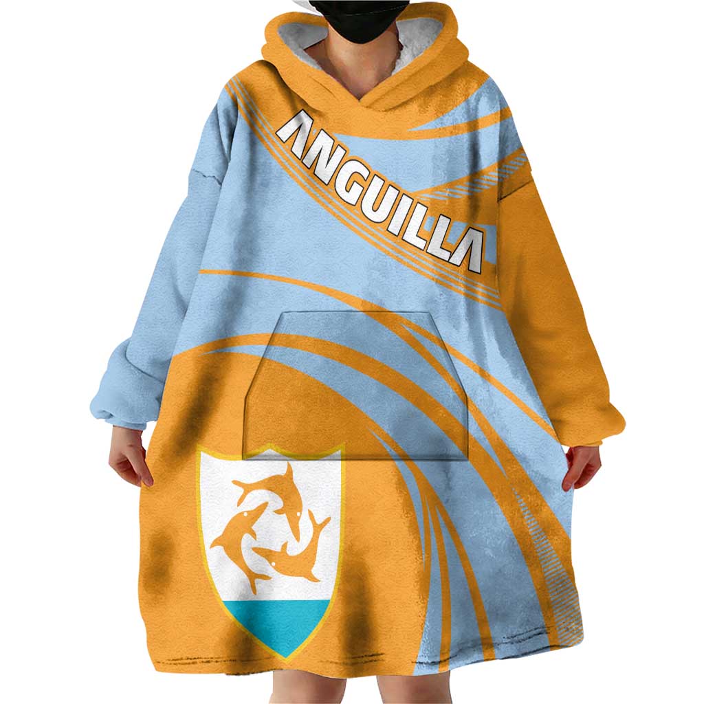 Anguilla Wearable Blanket Hoodie Coat Of Arms Cricket Style - Wonder Print Shop