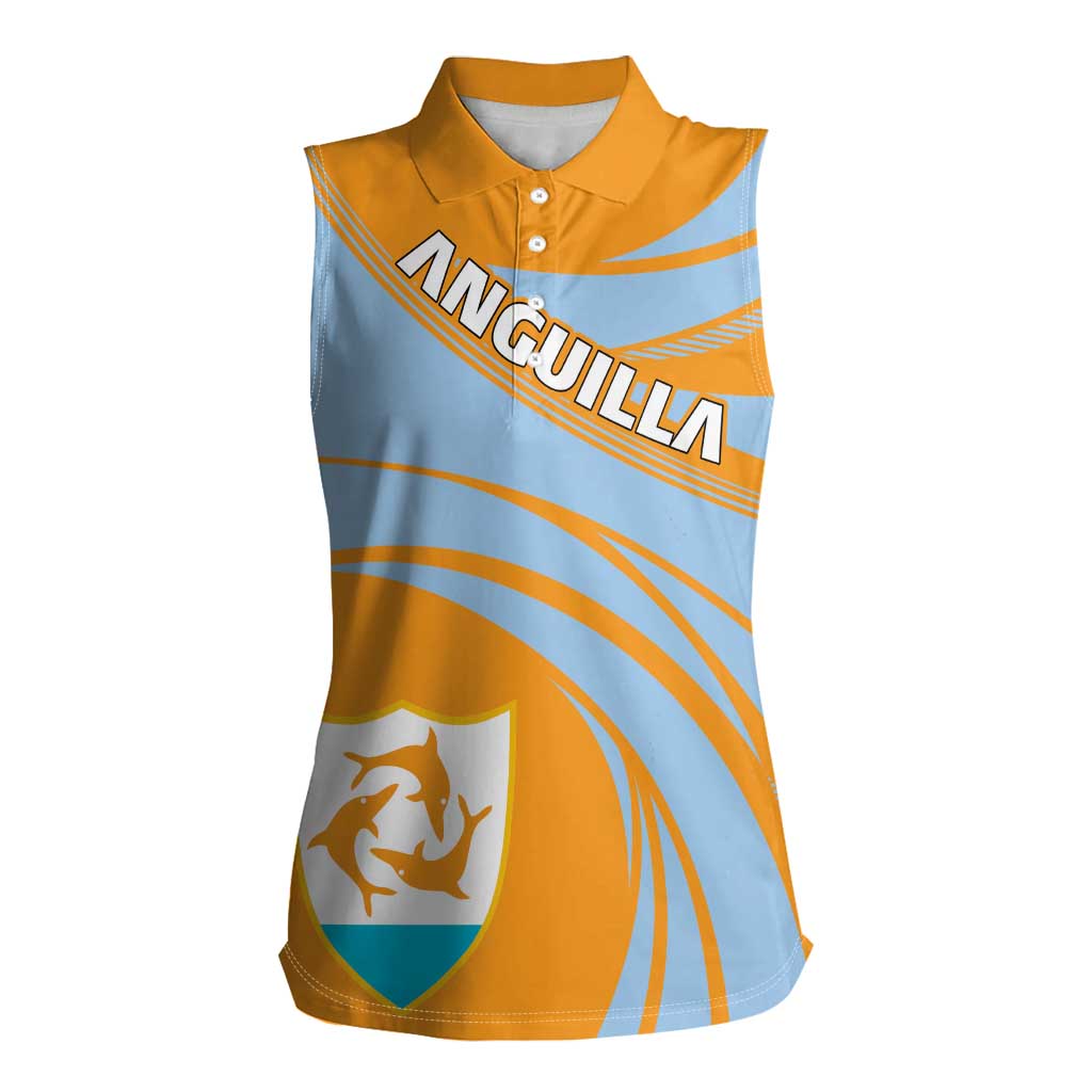 Anguilla Women Sleeveless Polo Shirt Coat Of Arms Cricket Style - Wonder Print Shop
