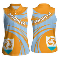 Anguilla Women Sleeveless Polo Shirt Coat Of Arms Cricket Style - Wonder Print Shop