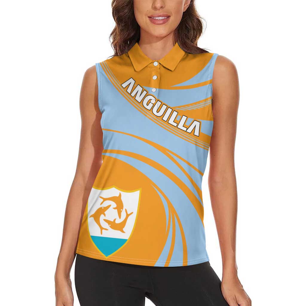 Anguilla Women Sleeveless Polo Shirt Coat Of Arms Cricket Style - Wonder Print Shop