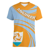 Anguilla Women V-Neck T-Shirt Coat Of Arms Cricket Style - Wonder Print Shop
