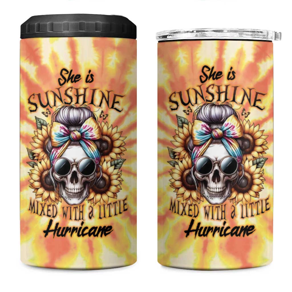 She Is Sunshine Skull 4 in 1 Can Cooler Tumbler Tie Dye Yellow - Wonder Print Shop