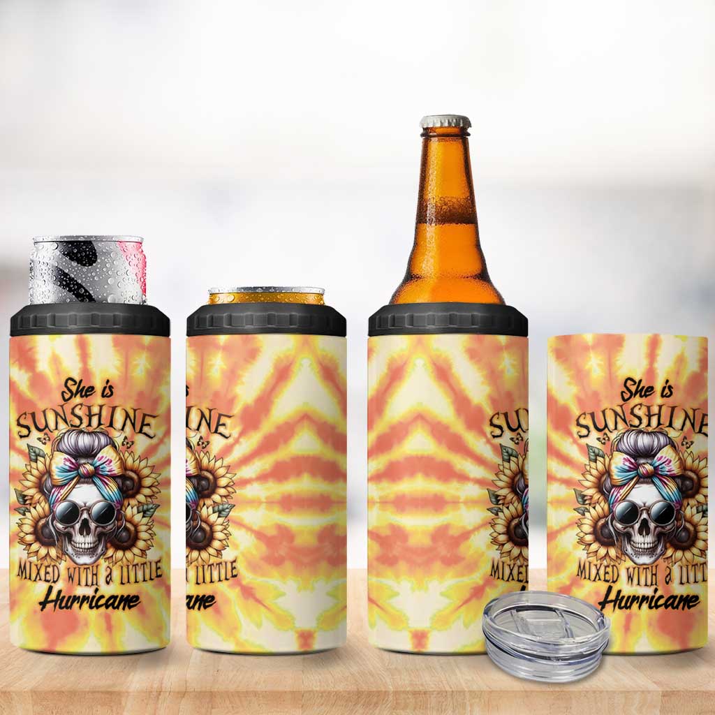 She Is Sunshine Skull 4 in 1 Can Cooler Tumbler Tie Dye Yellow - Wonder Print Shop