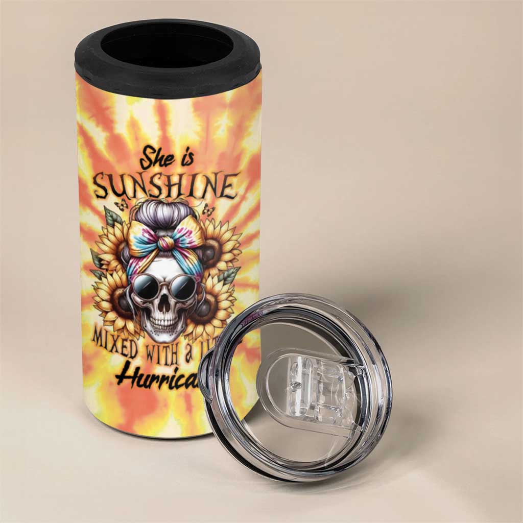 She Is Sunshine Skull 4 in 1 Can Cooler Tumbler Tie Dye Yellow - Wonder Print Shop