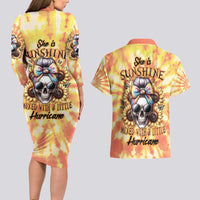 She Is Sunshine Skull Couples Matching Long Sleeve Bodycon Dress and Hawaiian Shirt Tie Dye Yellow - Wonder Print Shop