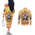 She Is Sunshine Skull Couples Matching Off The Shoulder Long Sleeve Dress and Long Sleeve Button Shirt Tie Dye Yellow
