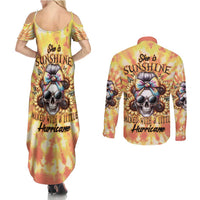 She Is Sunshine Skull Couples Matching Summer Maxi Dress and Long Sleeve Button Shirt Tie Dye Yellow - Wonder Print Shop