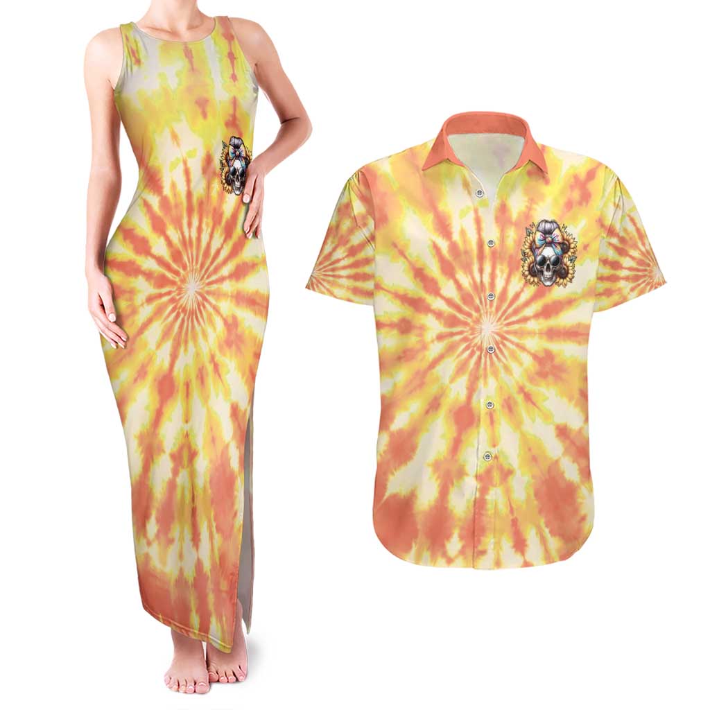 She Is Sunshine Skull Couples Matching Tank Maxi Dress and Hawaiian Shirt Tie Dye Yellow - Wonder Print Shop