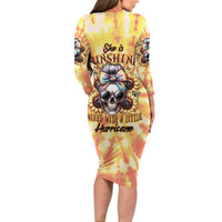 She Is Sunshine Skull Family Matching Long Sleeve Bodycon Dress and Hawaiian Shirt Tie Dye Yellow - Wonder Print Shop