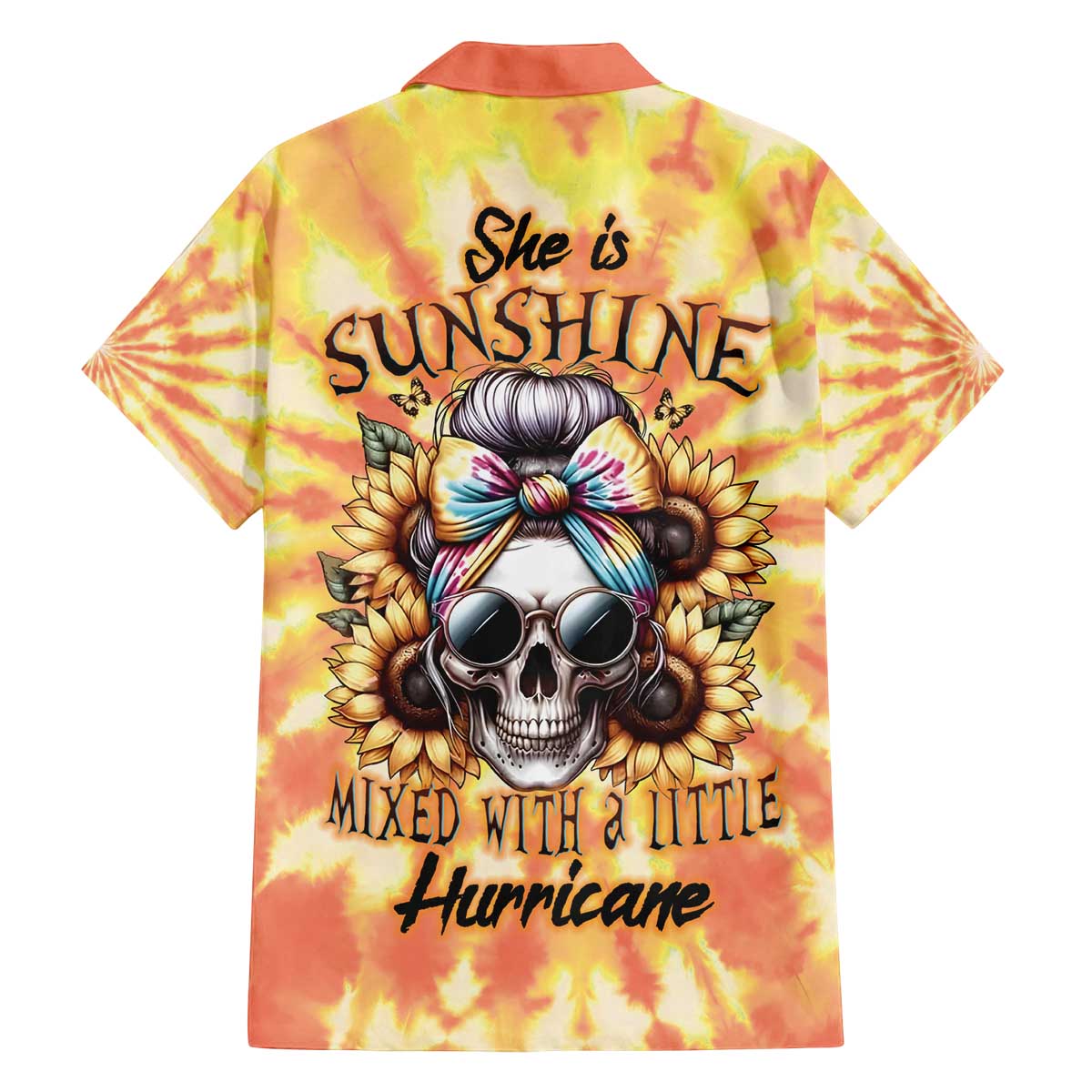 She Is Sunshine Skull Family Matching Off The Shoulder Long Sleeve Dress and Hawaiian Shirt Tie Dye Yellow - Wonder Print Shop