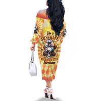 She Is Sunshine Skull Family Matching Off The Shoulder Long Sleeve Dress and Hawaiian Shirt Tie Dye Yellow - Wonder Print Shop