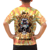 She Is Sunshine Skull Family Matching Short Sleeve Bodycon Dress and Hawaiian Shirt Tie Dye Yellow - Wonder Print Shop