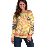 She Is Sunshine Skull Off Shoulder Sweater Tie Dye Yellow - Wonder Print Shop