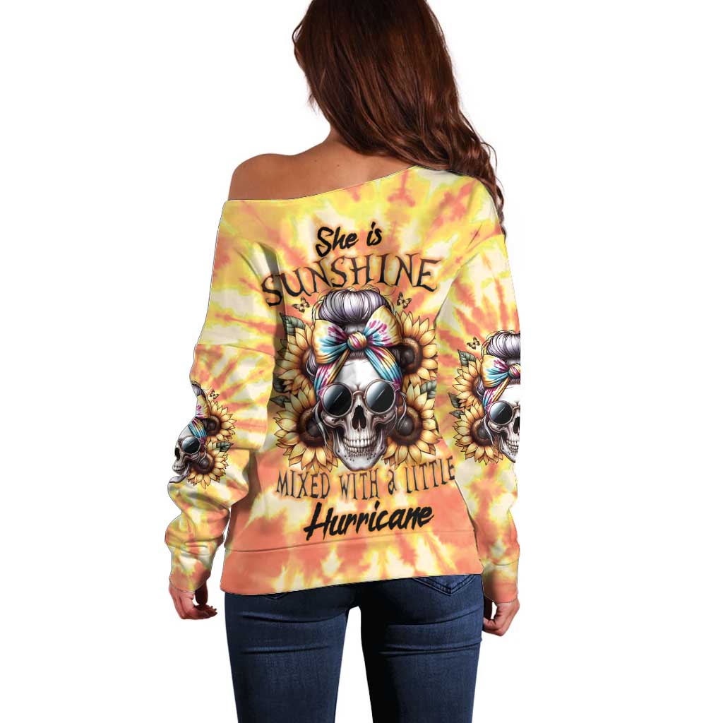 She Is Sunshine Skull Off Shoulder Sweater Tie Dye Yellow - Wonder Print Shop