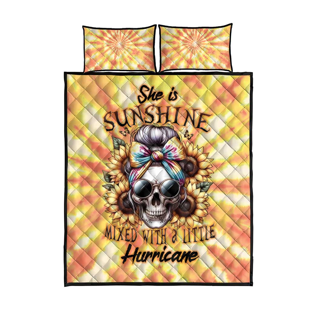 She Is Sunshine Skull Quilt Bed Set Tie Dye Yellow - Wonder Print Shop