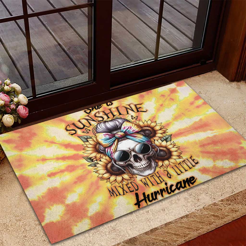 She Is Sunshine Skull Rubber Doormat Tie Dye Yellow - Wonder Print Shop