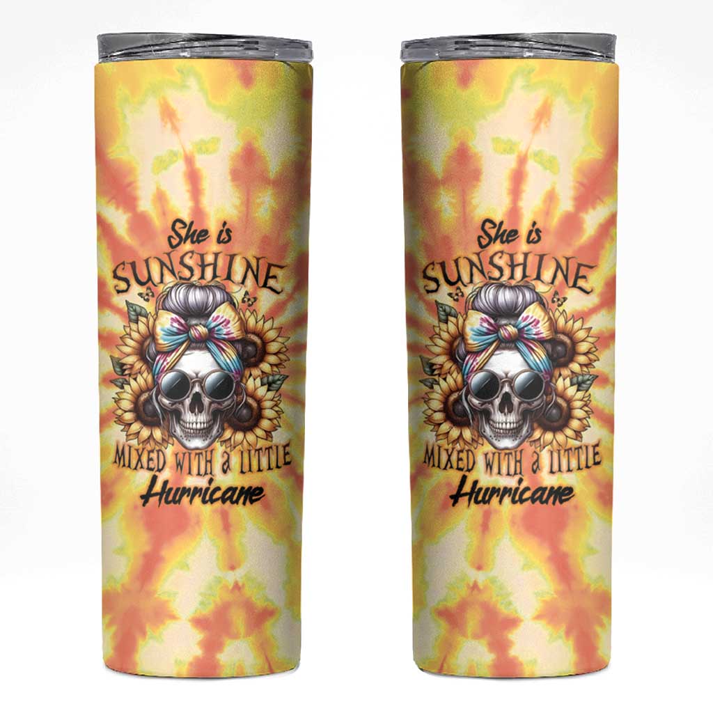 She Is Sunshine Skull Skinny Tumbler Tie Dye Yellow - Wonder Print Shop