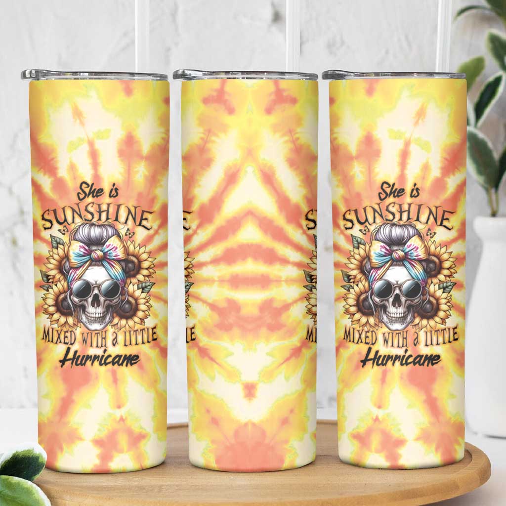 She Is Sunshine Skull Skinny Tumbler Tie Dye Yellow - Wonder Print Shop