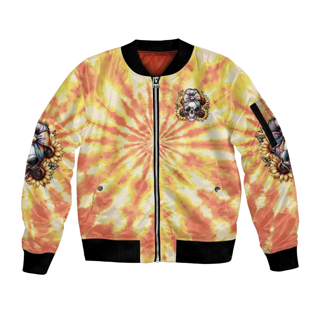 She Is Sunshine Skull Sleeve Zip Bomber Jacket Tie Dye Yellow - Wonder Print Shop