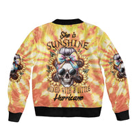 She Is Sunshine Skull Sleeve Zip Bomber Jacket Tie Dye Yellow - Wonder Print Shop
