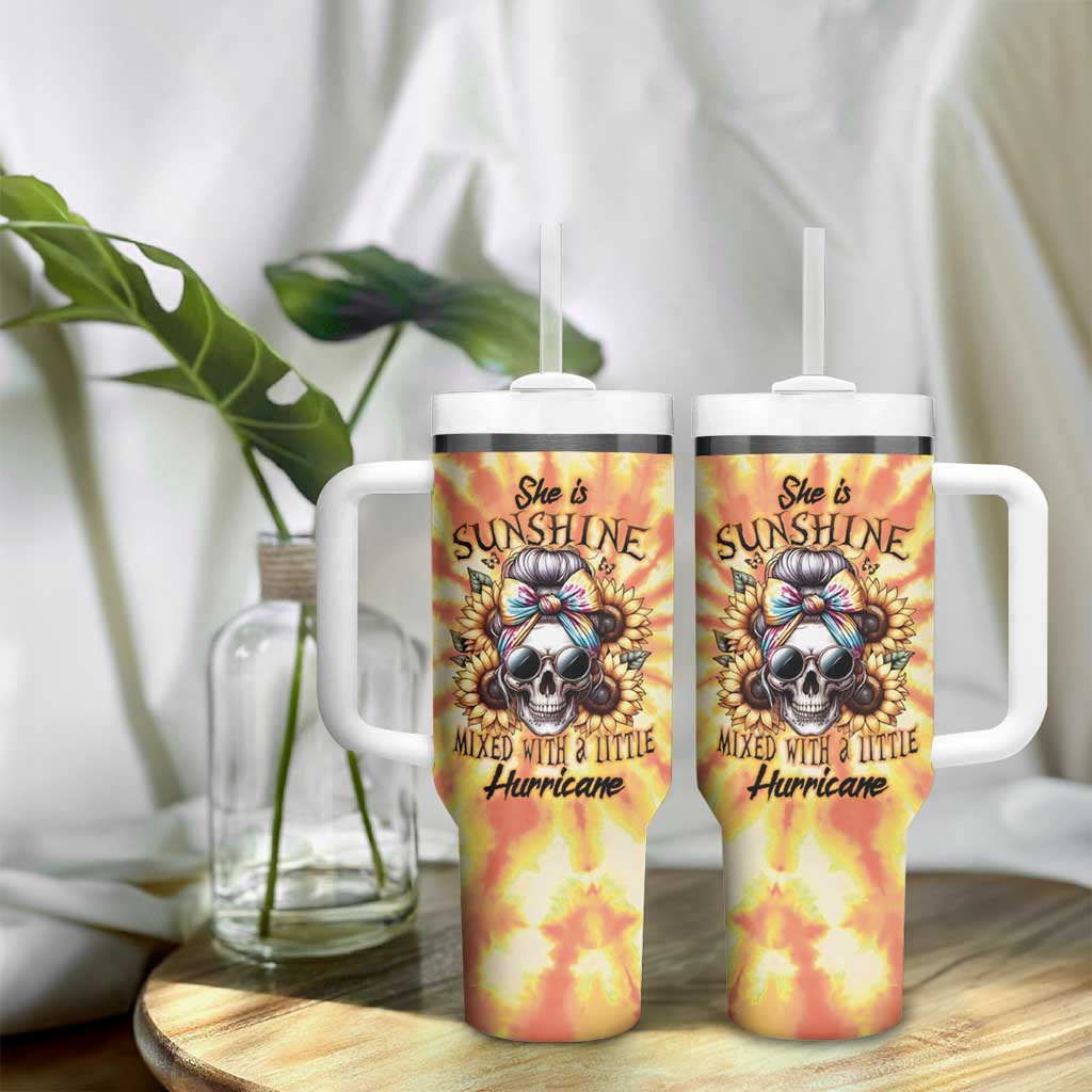 She Is Sunshine Skull Tumbler With Handle Tie Dye Yellow - Wonder Print Shop