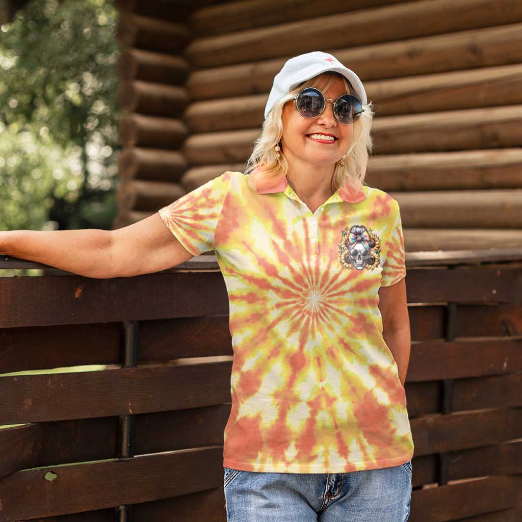 She Is Sunshine Skull Women Polo Shirt Tie Dye Yellow - Wonder Print Shop