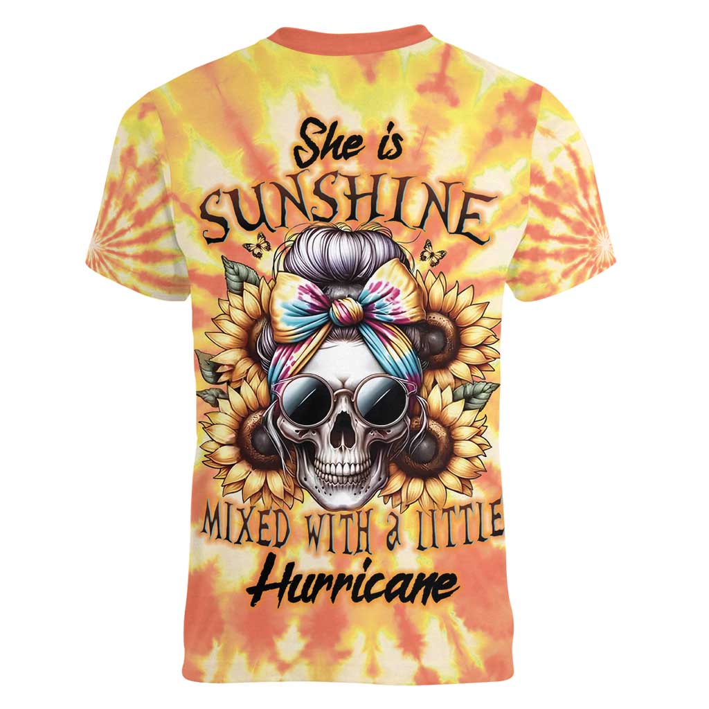 She Is Sunshine Skull Women V-Neck T-Shirt Tie Dye Yellow - Wonder Print Shop