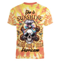 She Is Sunshine Skull Women V-Neck T-Shirt Tie Dye Yellow - Wonder Print Shop
